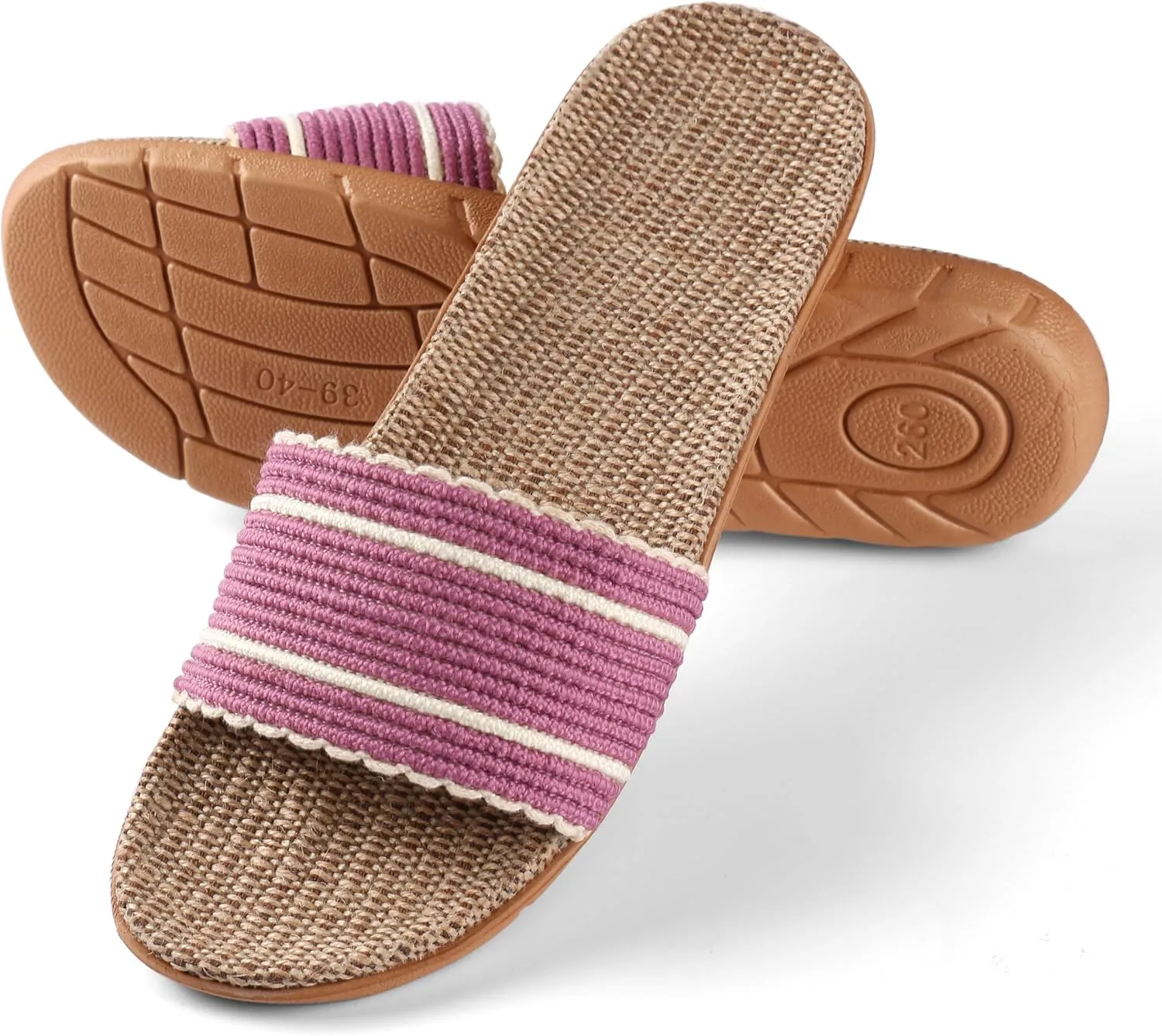 Maggie Women's Woven Straw Slide Sandals Open Toe Slip On Slippers, Indoor Outdoor Comfort Non-Slip Rubber Sole Summer Beach House Shoes