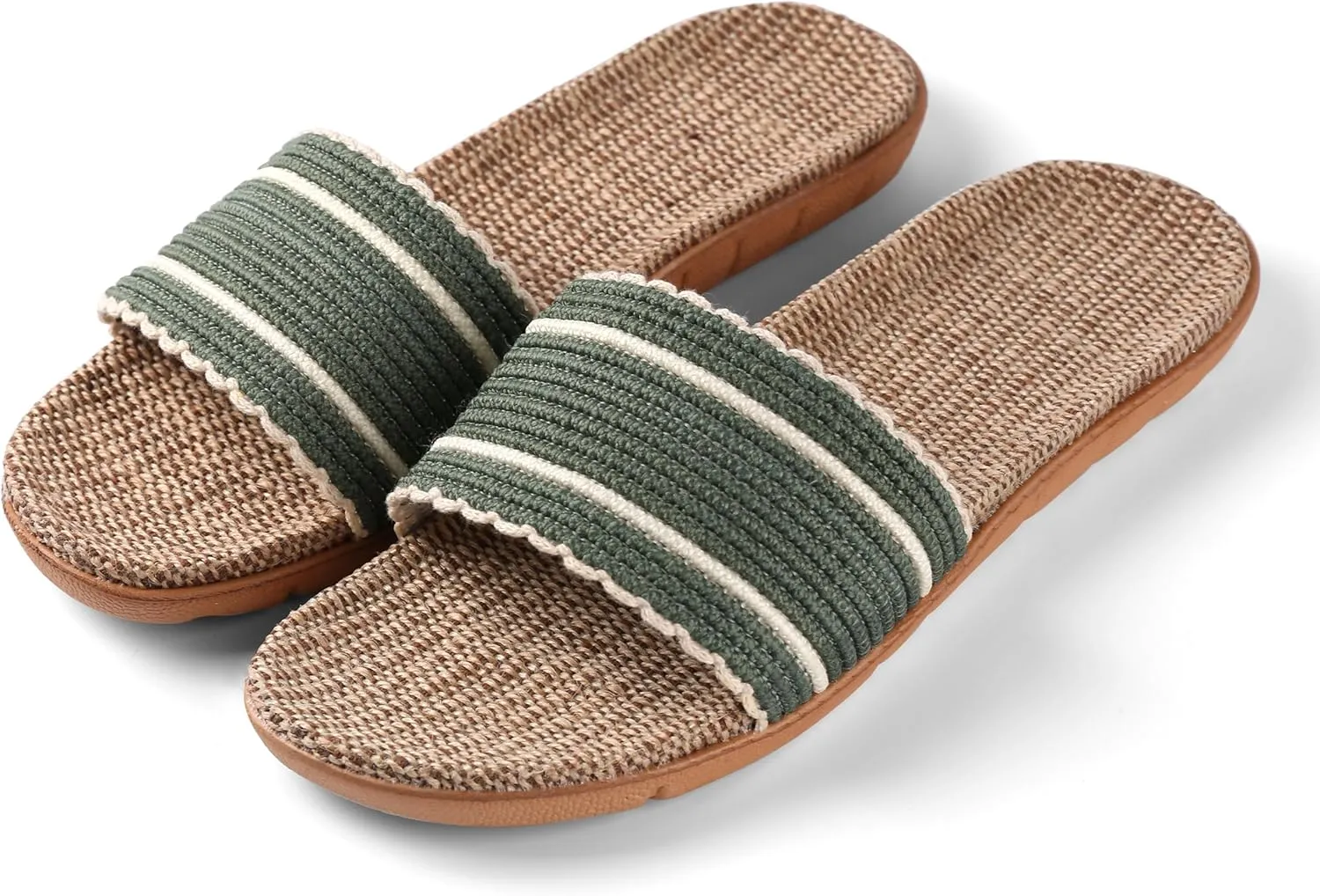 Maggie Women's Woven Straw Slide Sandals Open Toe Slip On Slippers, Indoor Outdoor Comfort Non-Slip Rubber Sole Summer Beach House Shoes