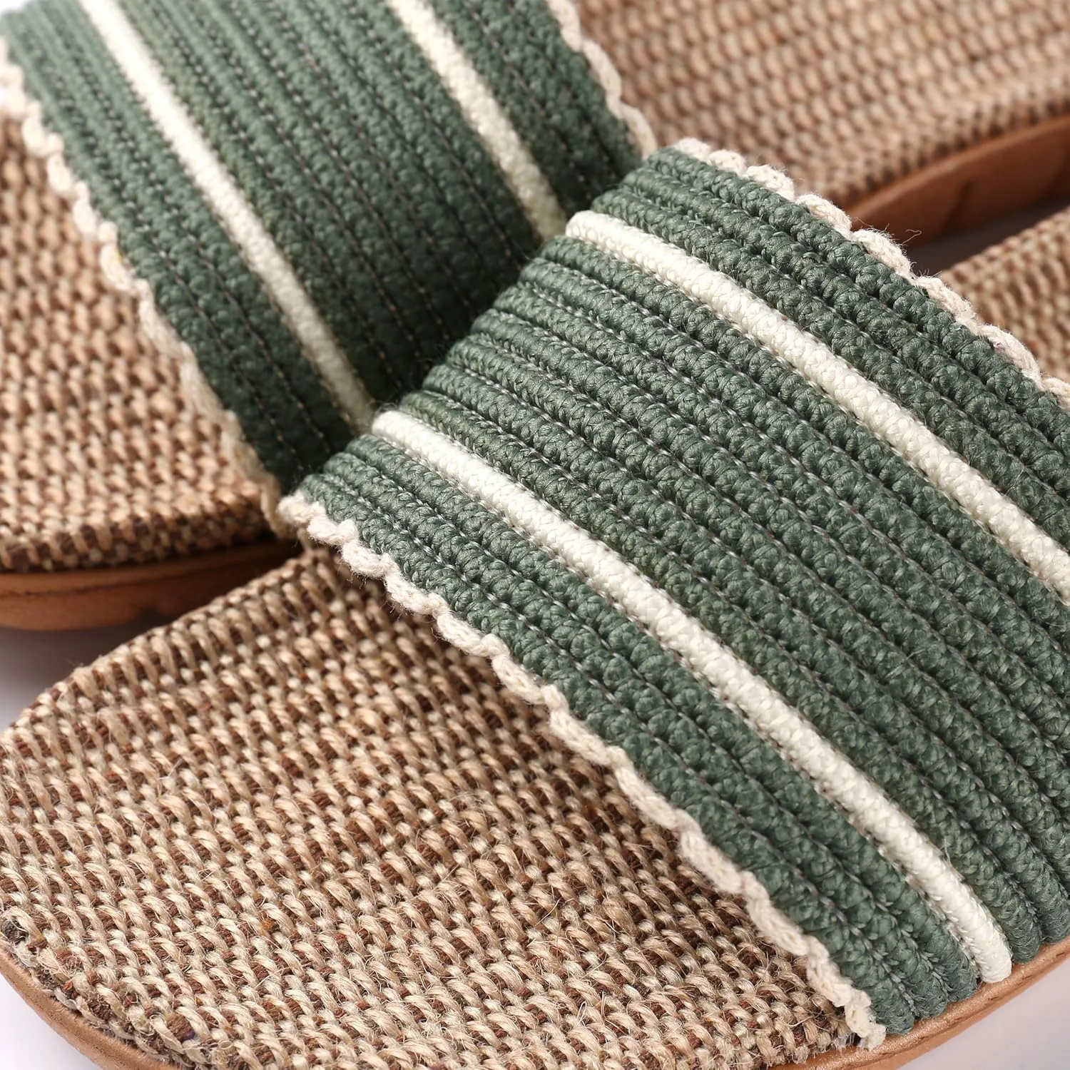 Maggie Women's Woven Straw Slide Sandals Open Toe Slip On Slippers, Indoor Outdoor Comfort Non-Slip Rubber Sole Summer Beach House Shoes