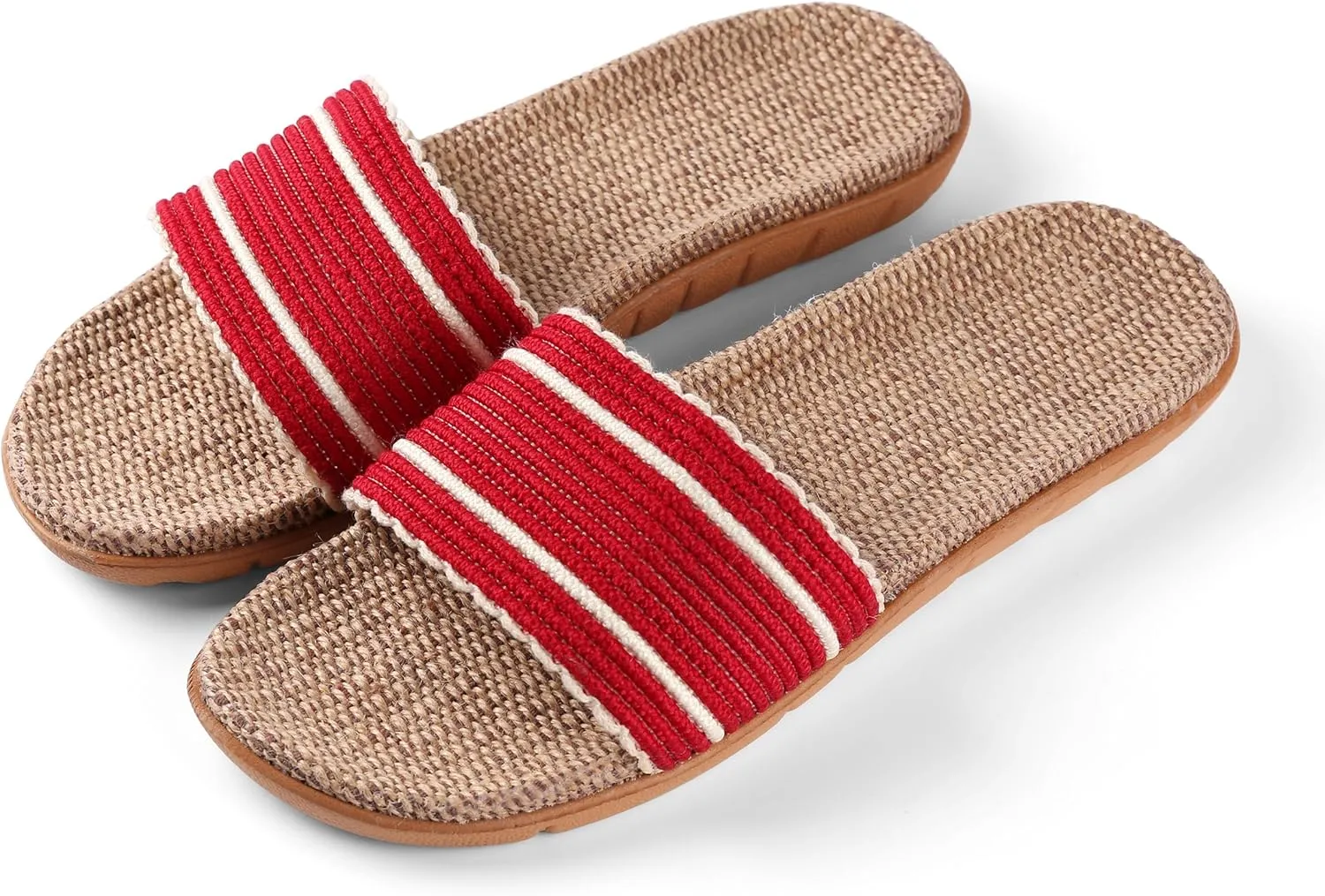 Maggie Women's Woven Straw Slide Sandals Open Toe Slip On Slippers, Indoor Outdoor Comfort Non-Slip Rubber Sole Summer Beach House Shoes
