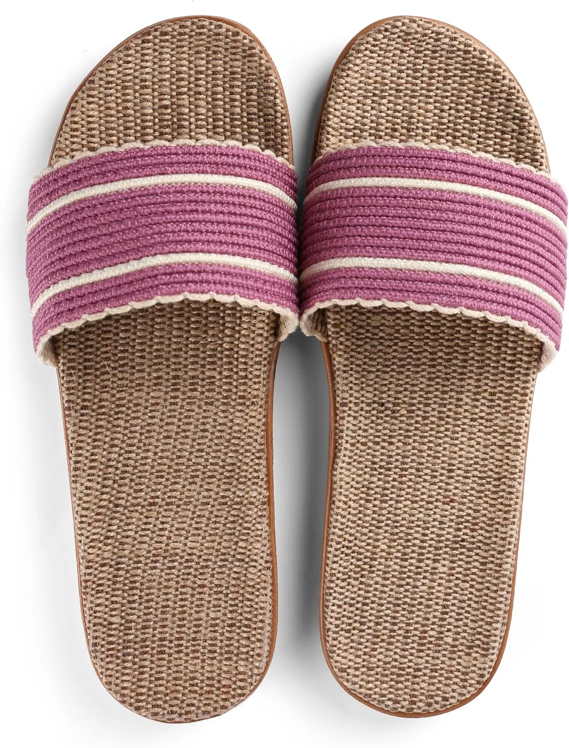 Maggie Women's Woven Straw Slide Sandals Open Toe Slip On Slippers, Indoor Outdoor Comfort Non-Slip Rubber Sole Summer Beach House Shoes