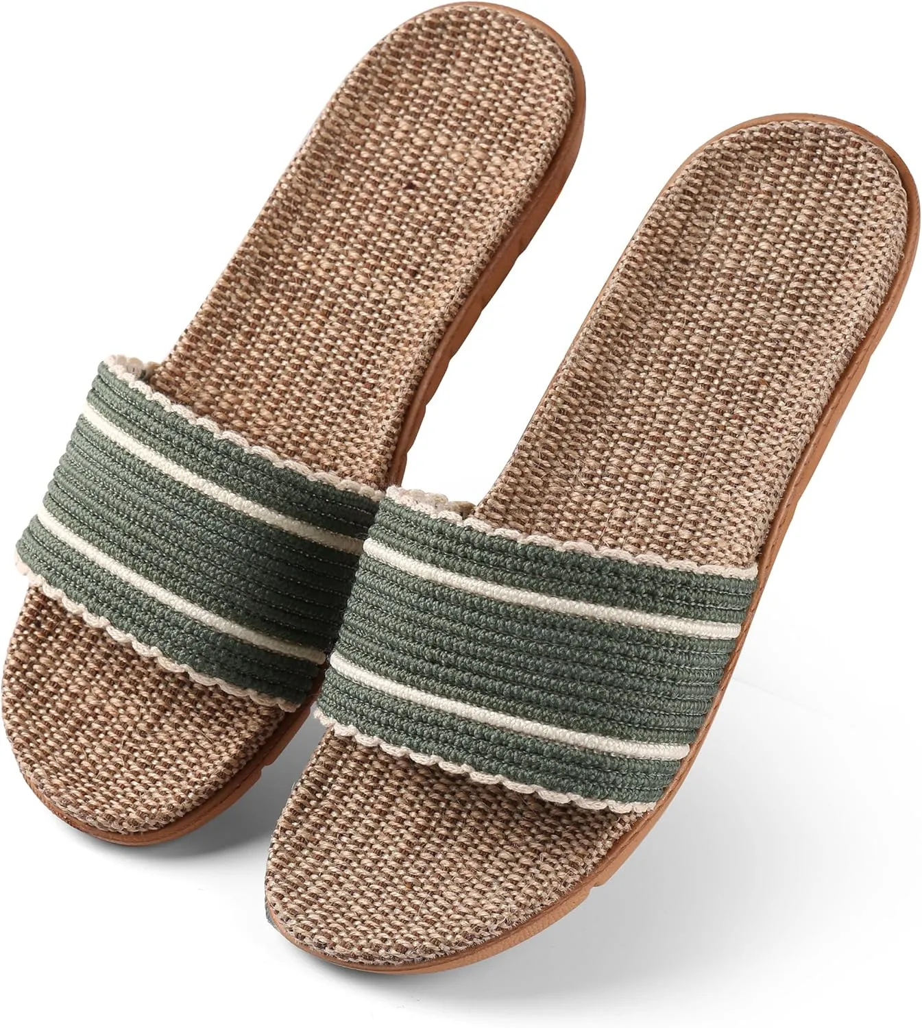 Maggie Women's Woven Straw Slide Sandals Open Toe Slip On Slippers, Indoor Outdoor Comfort Non-Slip Rubber Sole Summer Beach House Shoes