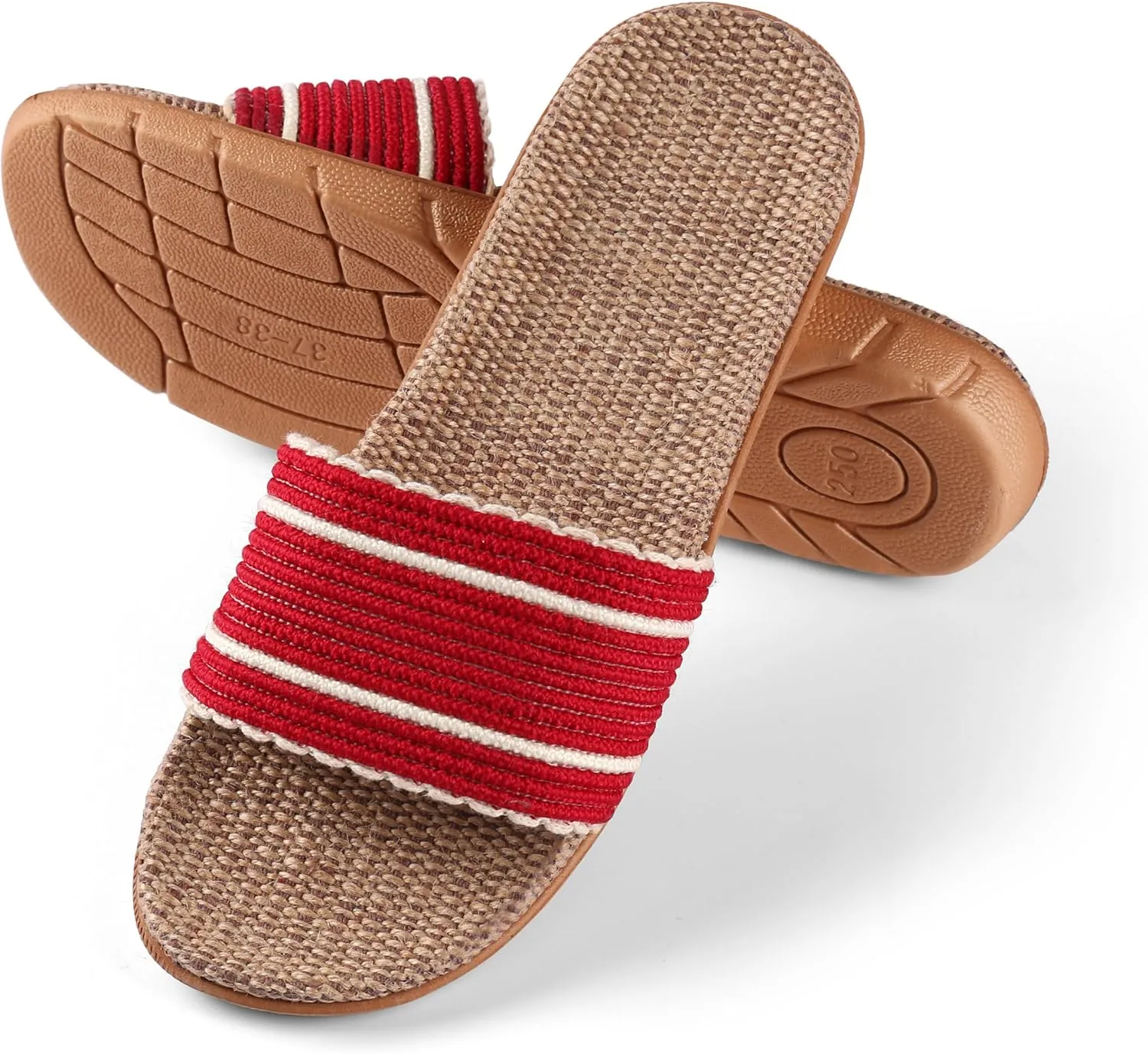 Maggie Women's Woven Straw Slide Sandals Open Toe Slip On Slippers, Indoor Outdoor Comfort Non-Slip Rubber Sole Summer Beach House Shoes