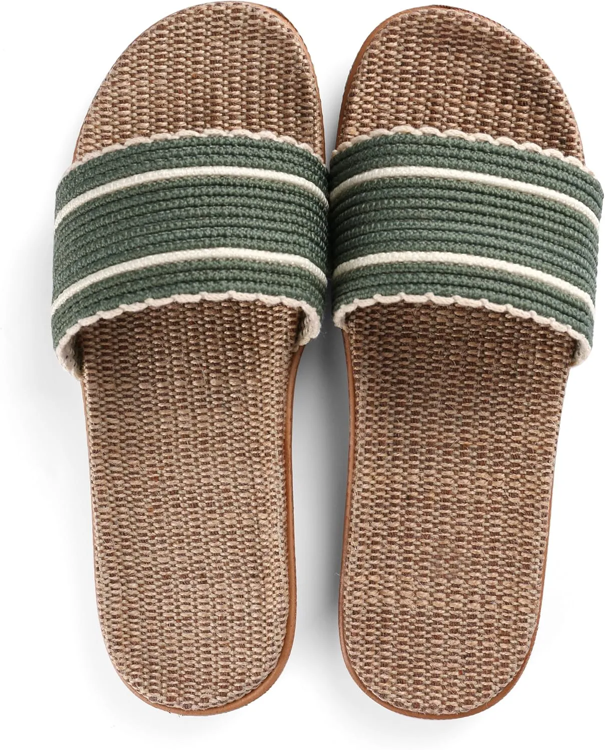 Maggie Women's Woven Straw Slide Sandals Open Toe Slip On Slippers, Indoor Outdoor Comfort Non-Slip Rubber Sole Summer Beach House Shoes