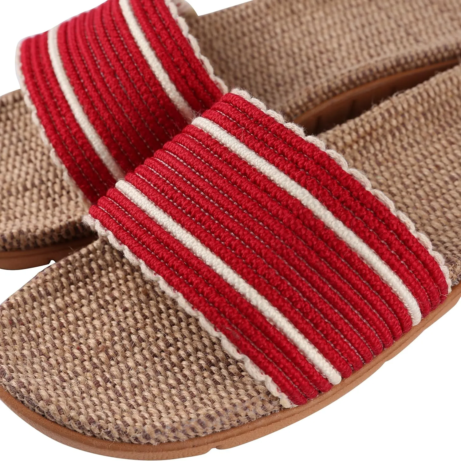 Maggie Women's Woven Straw Slide Sandals Open Toe Slip On Slippers, Indoor Outdoor Comfort Non-Slip Rubber Sole Summer Beach House Shoes