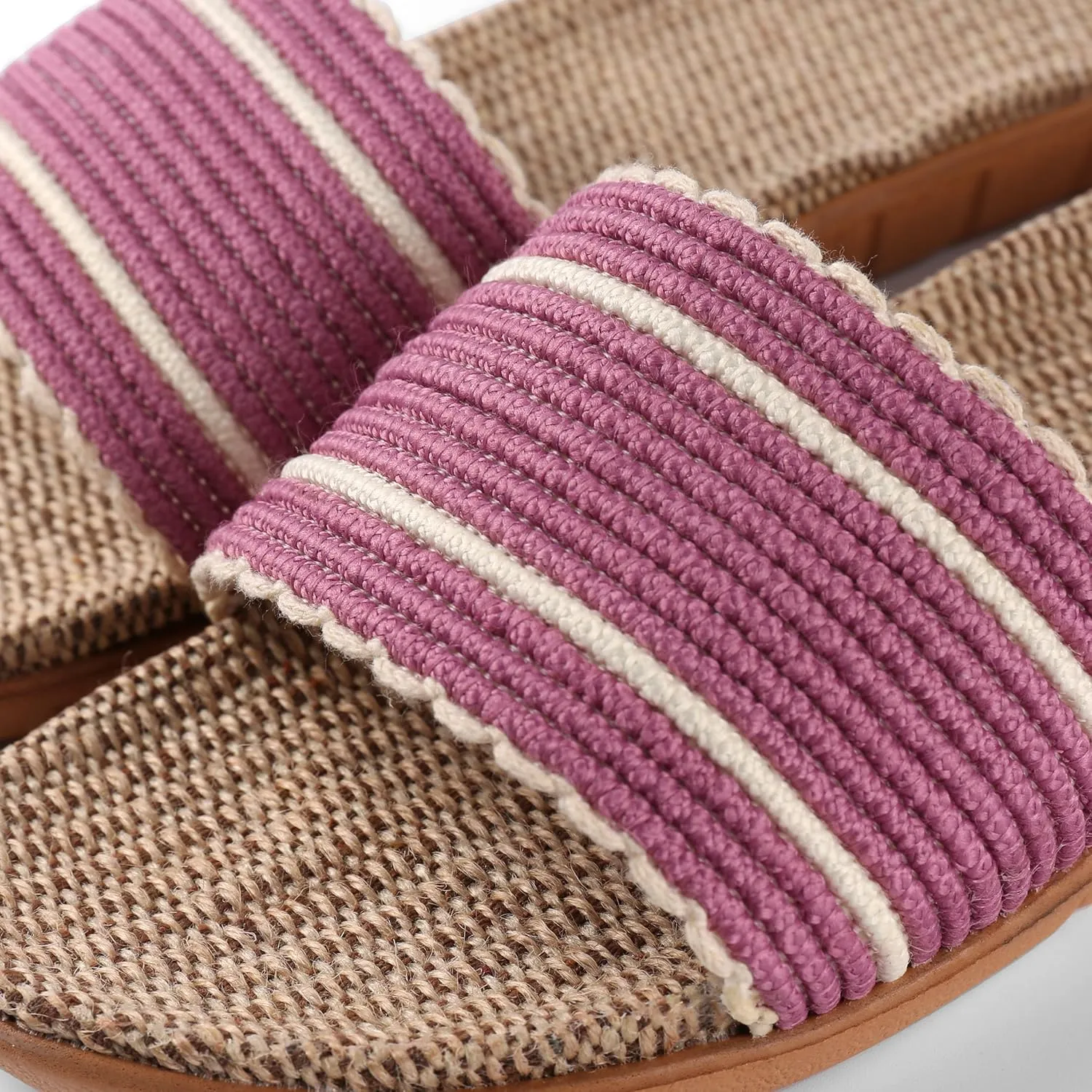 Maggie Women's Woven Straw Slide Sandals Open Toe Slip On Slippers, Indoor Outdoor Comfort Non-Slip Rubber Sole Summer Beach House Shoes