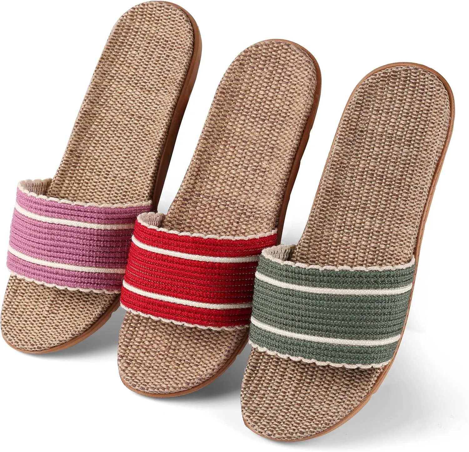 Maggie Women's Woven Straw Slide Sandals Open Toe Slip On Slippers, Indoor Outdoor Comfort Non-Slip Rubber Sole Summer Beach House Shoes