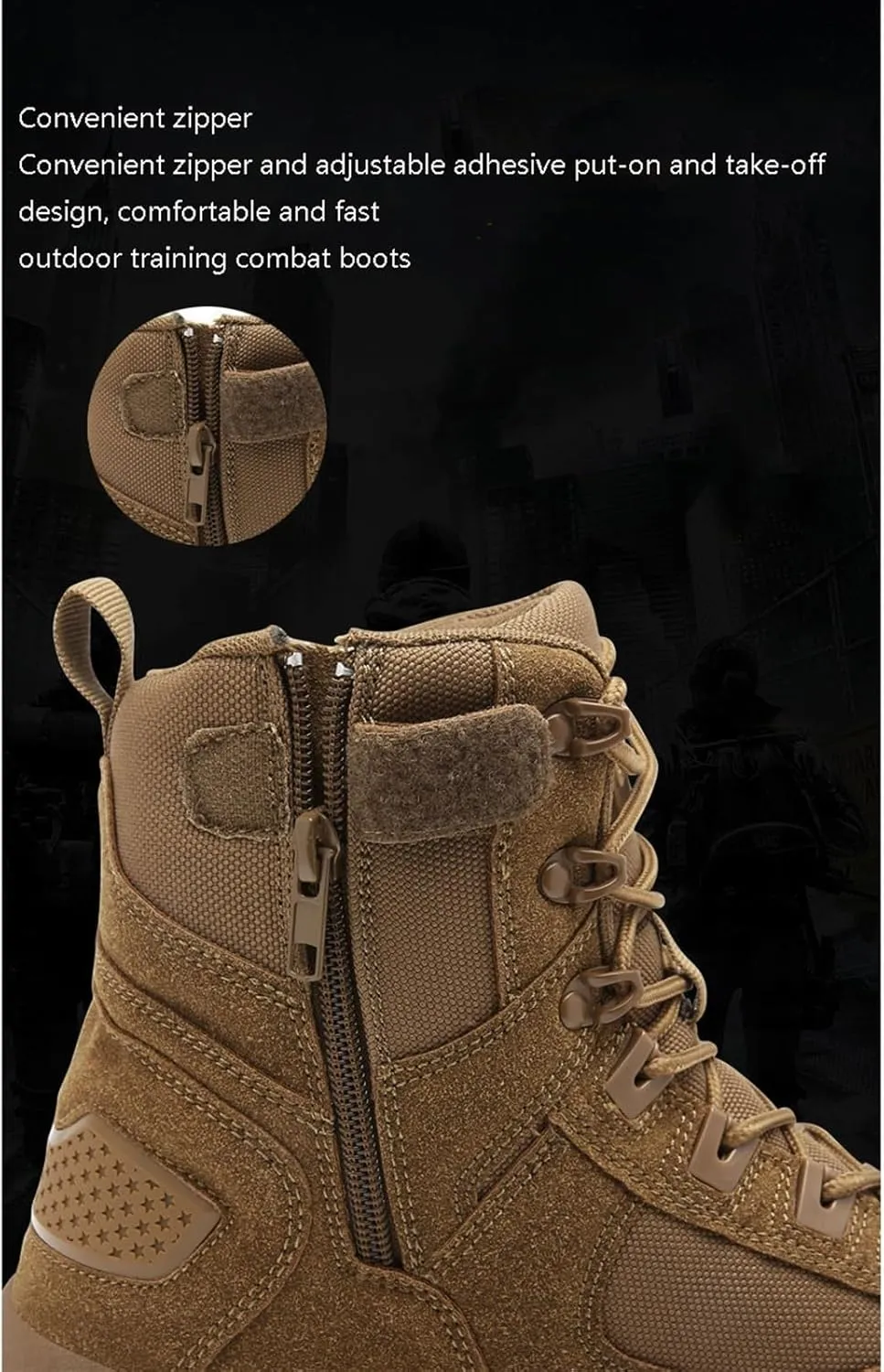 Men Outdoor Lightweight Work Boots, Mens Plus Size High Top Lace Up Side Zipper Waterproof Non Slip Tactical Boots, Outdoor Army Hunting Jungle Hiking Boots, for Work, Security