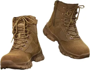 Men Outdoor Lightweight Work Boots, Mens Plus Size High Top Lace Up Side Zipper Waterproof Non Slip Tactical Boots, Outdoor Army Hunting Jungle Hiking Boots, for Work, Security