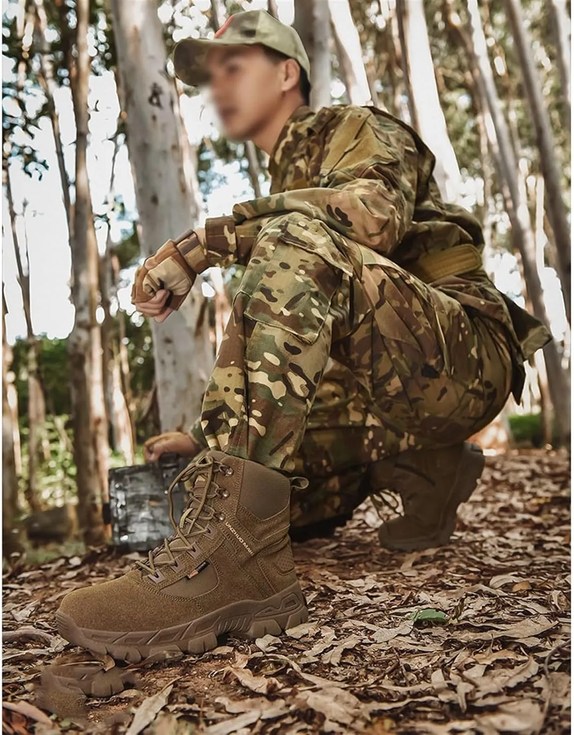 Men Outdoor Lightweight Work Boots, Mens Plus Size High Top Lace Up Side Zipper Waterproof Non Slip Tactical Boots, Outdoor Army Hunting Jungle Hiking Boots, for Work, Security