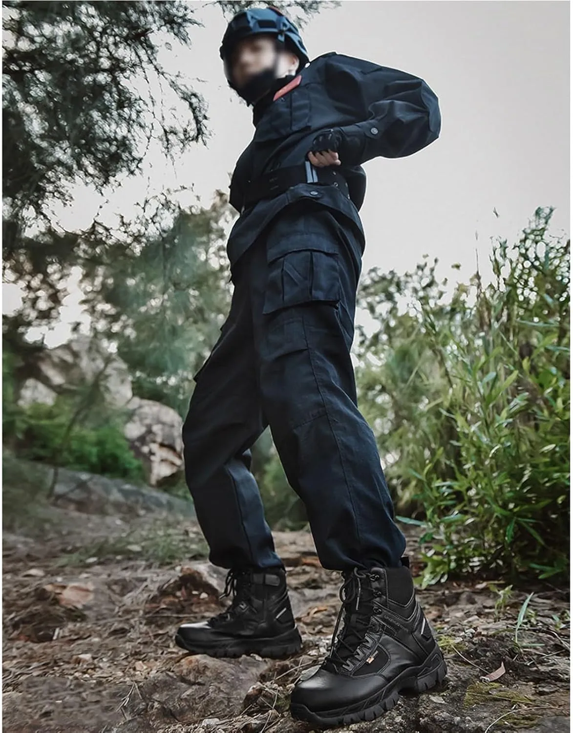 Men Outdoor Lightweight Work Boots, Mens Plus Size High Top Lace Up Side Zipper Waterproof Non Slip Tactical Boots, Outdoor Army Hunting Jungle Hiking Boots, for Work, Security