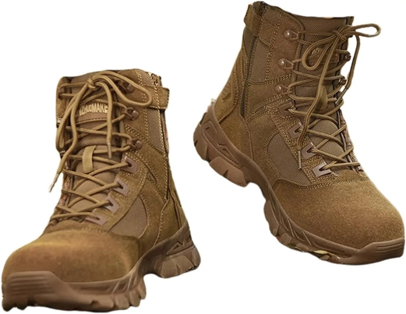 Men Outdoor Lightweight Work Boots, Mens Plus Size High Top Lace Up Side Zipper Waterproof Non Slip Tactical Boots, Outdoor Army Hunting Jungle Hiking Boots, for Work, Security