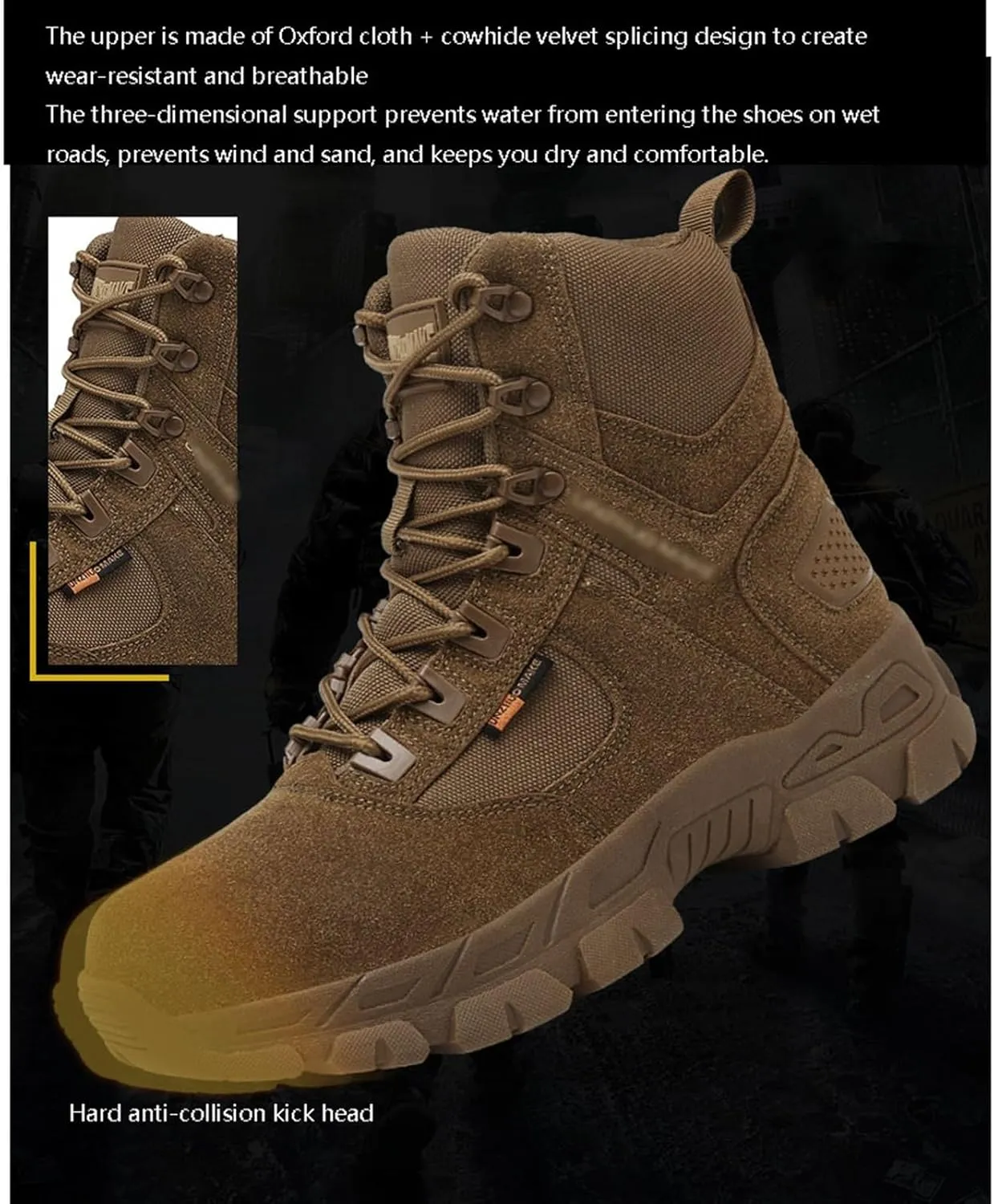 Men Outdoor Lightweight Work Boots, Mens Plus Size High Top Lace Up Side Zipper Waterproof Non Slip Tactical Boots, Outdoor Army Hunting Jungle Hiking Boots, for Work, Security