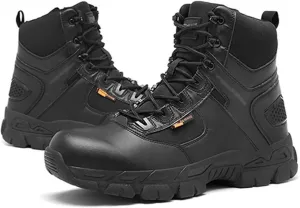 Men Outdoor Lightweight Work Boots, Mens Plus Size High Top Lace Up Side Zipper Waterproof Non Slip Tactical Boots, Outdoor Army Hunting Jungle Hiking Boots, for Work, Security