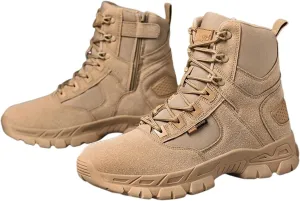 Men Outdoor Lightweight Work Boots, Mens Plus Size High Top Lace Up Side Zipper Waterproof Non Slip Tactical Boots, Outdoor Army Hunting Jungle Hiking Boots, for Work, Security