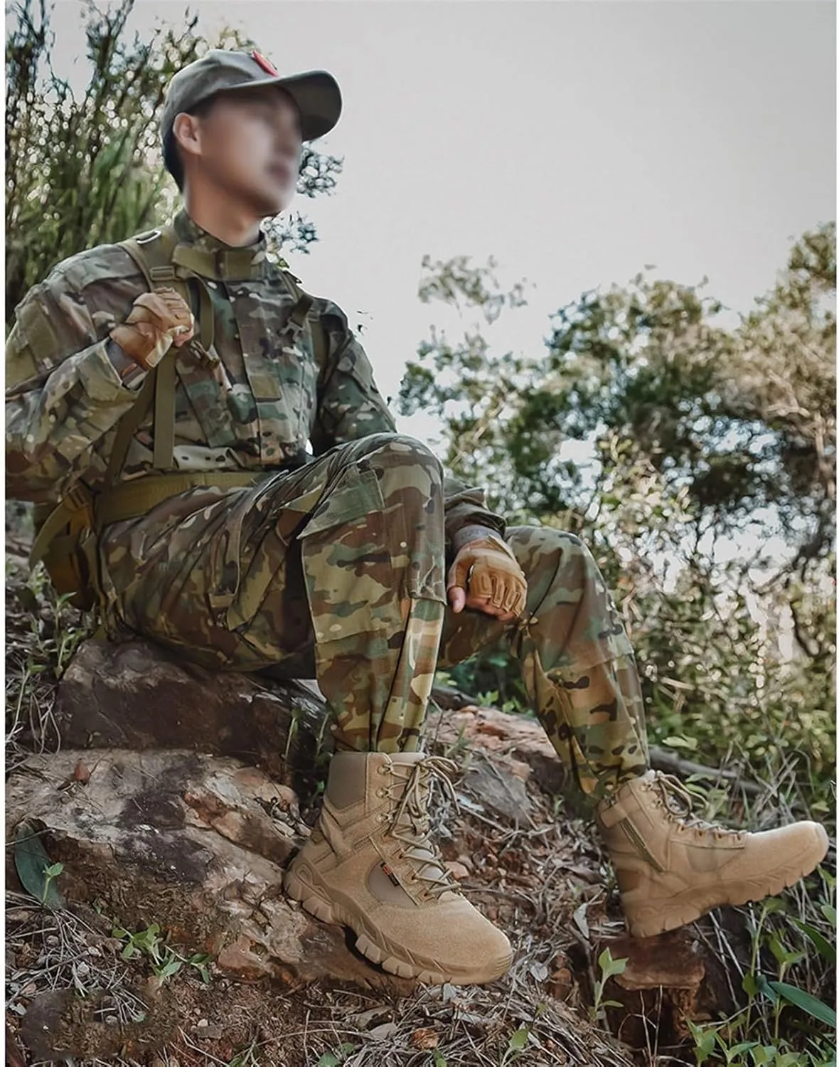 Men Outdoor Lightweight Work Boots, Mens Plus Size High Top Lace Up Side Zipper Waterproof Non Slip Tactical Boots, Outdoor Army Hunting Jungle Hiking Boots, for Work, Security