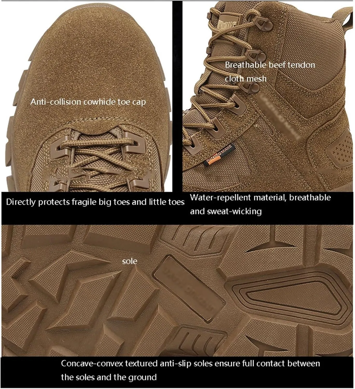Men Outdoor Lightweight Work Boots, Mens Plus Size High Top Lace Up Side Zipper Waterproof Non Slip Tactical Boots, Outdoor Army Hunting Jungle Hiking Boots, for Work, Security