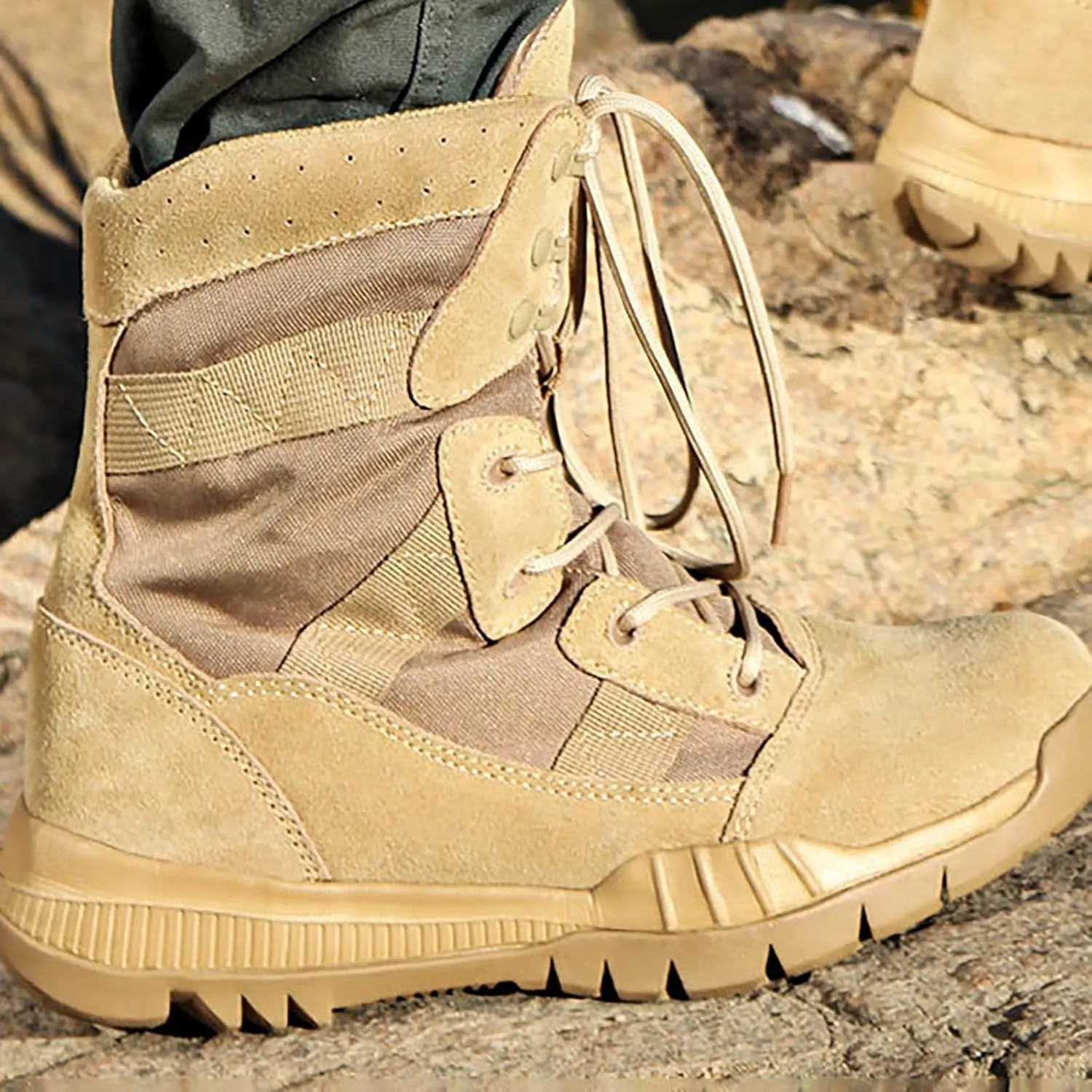Men Outdoor Walking Boots Camping Lace-up Boots Military Tactical Shoes Combat Boots Trekking Hiking Boot Anti-Skid and Breathable,Sand-46