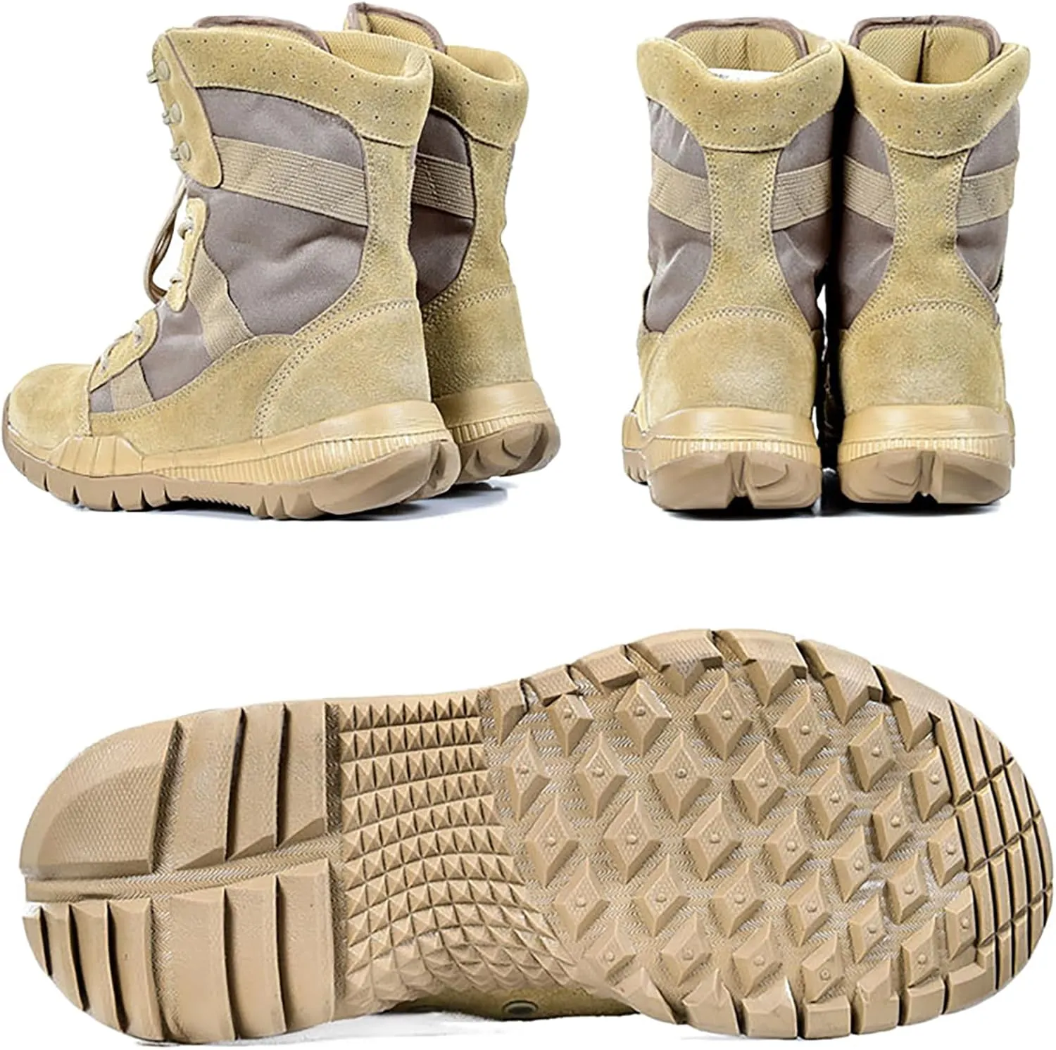 Men Outdoor Walking Boots Camping Lace-up Boots Military Tactical Shoes Combat Boots Trekking Hiking Boot Anti-Skid and Breathable,Sand-46