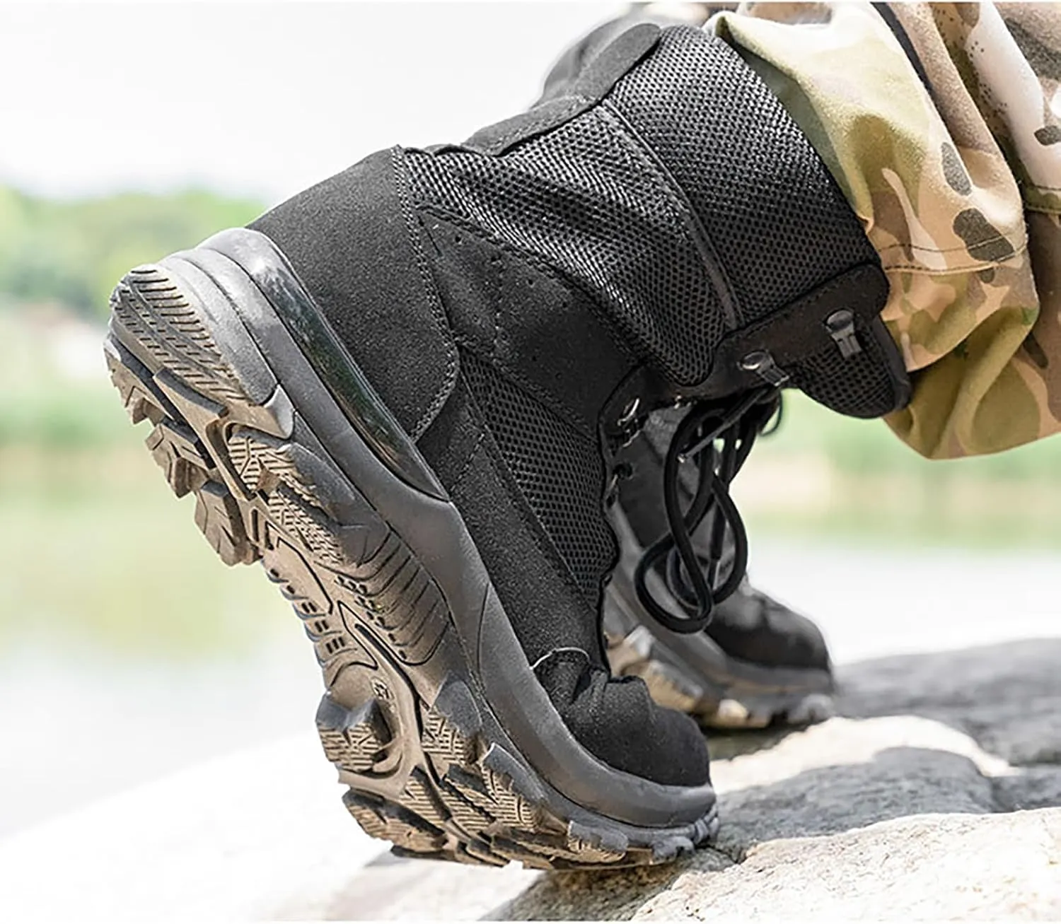 Men Outdoor Walking Boots Camping Lace-up Boots Military Tactical Shoes Combat Boots Trekking Hiking Breathable,Black-38