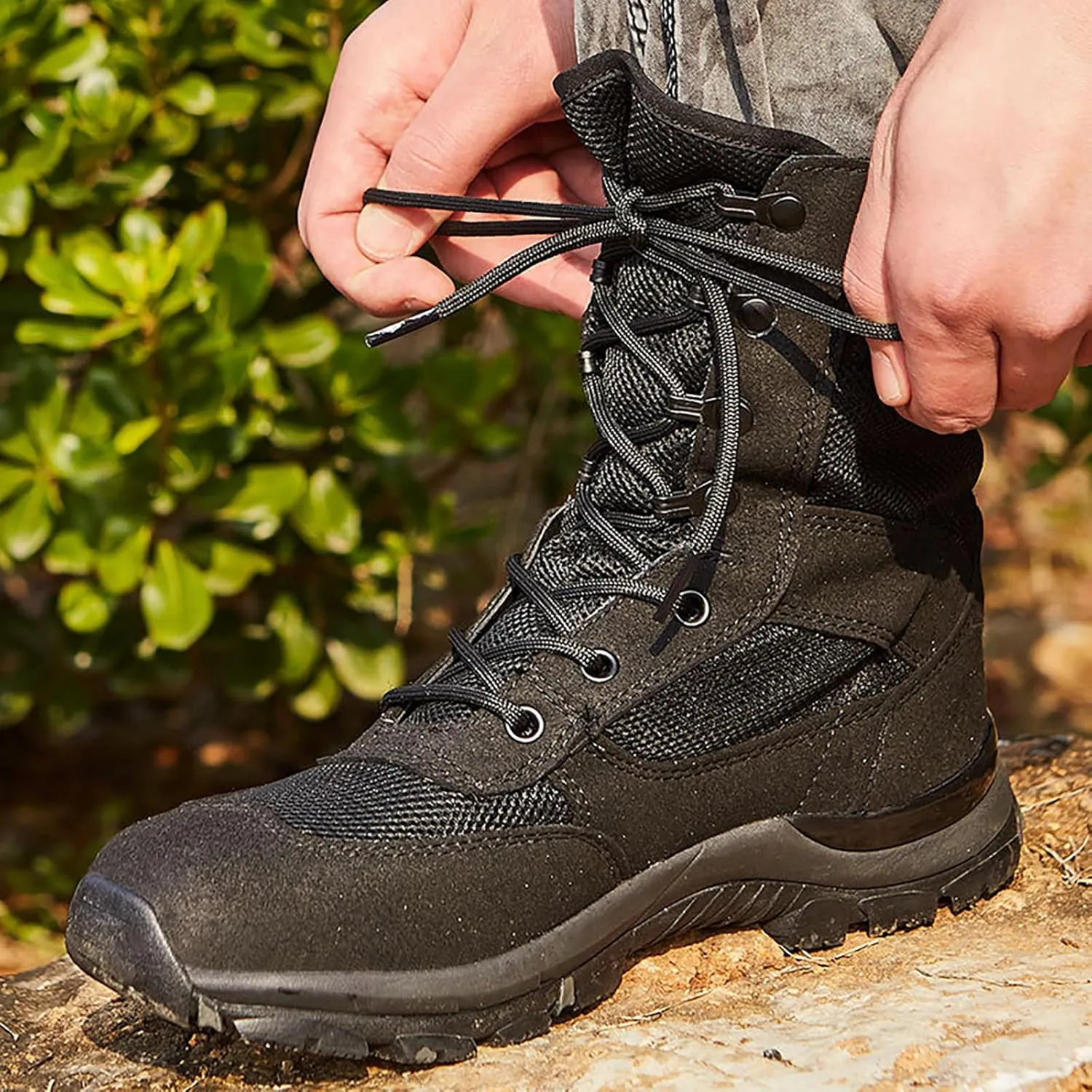 Men Outdoor Walking Boots Camping Lace-up Boots Military Tactical Shoes Combat Boots Trekking Hiking Breathable,Black-38