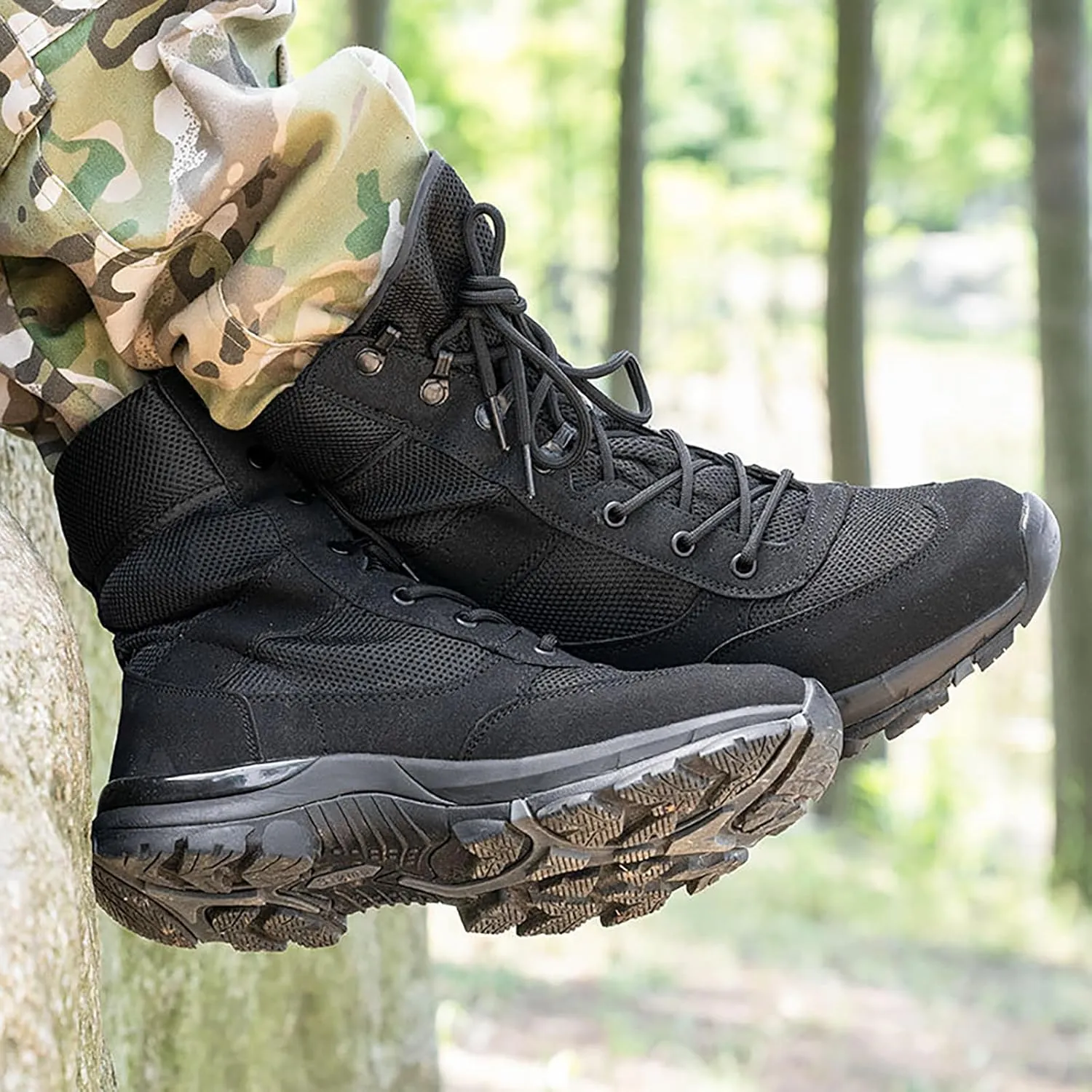 Men Outdoor Walking Boots Camping Lace-up Boots Military Tactical Shoes Combat Boots Trekking Hiking Breathable,Black-38