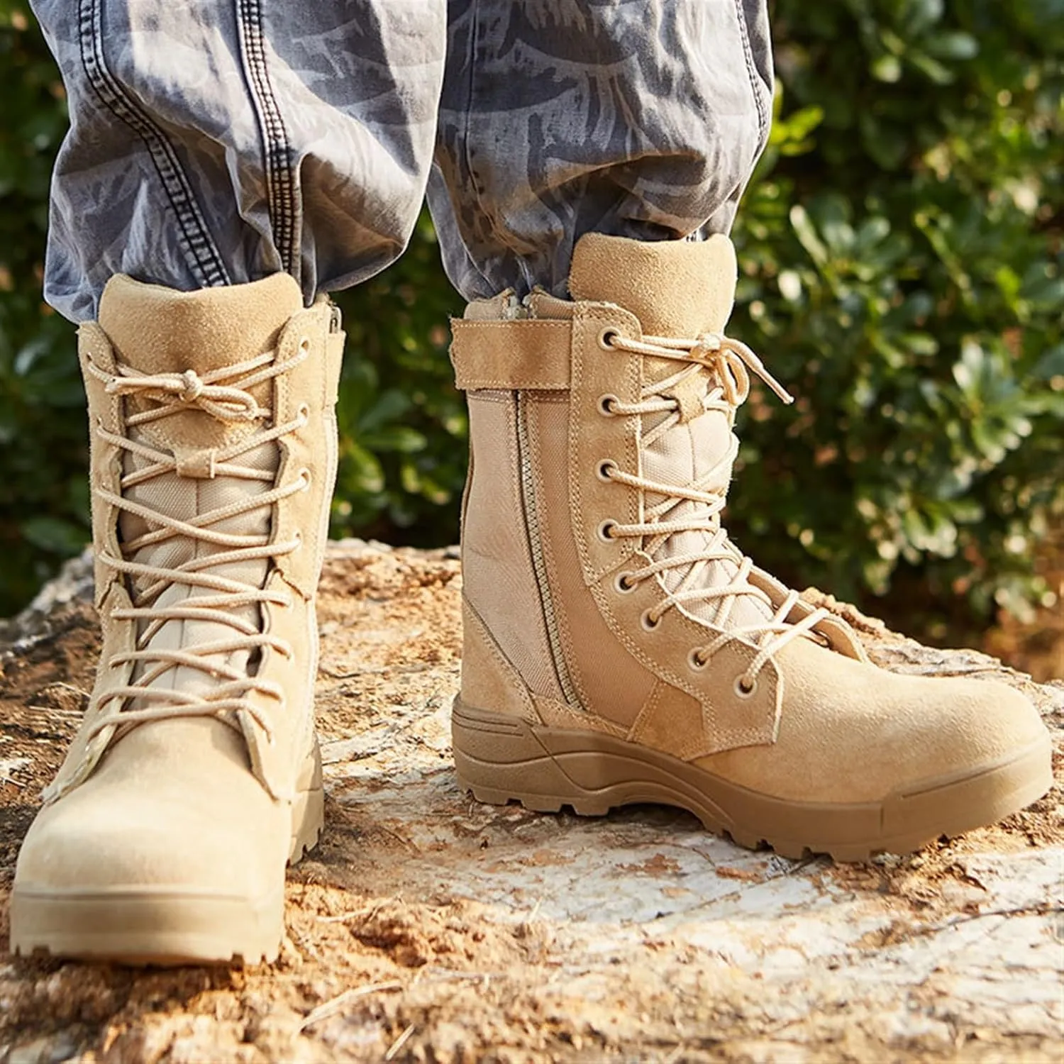Men Waterproof Hiking Tactical Work Boots, Men's High Top Side Zip Lace up Breathable Anti-Collision Tactical Military Boots, Casual Anti Kick Outdoor Non Slip Durable Work Boots