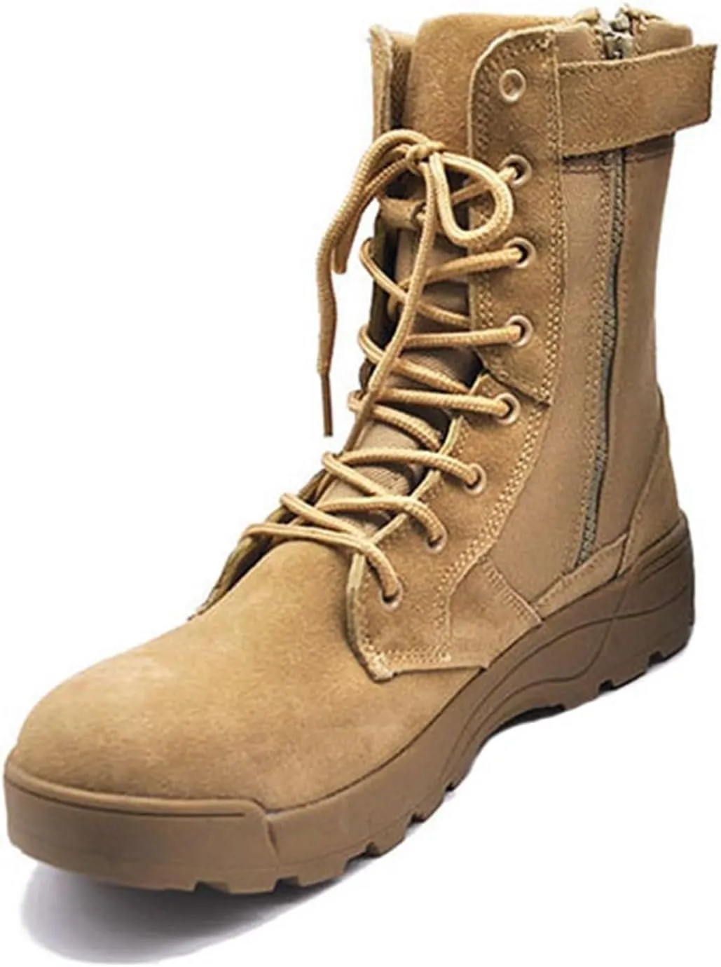 Men Waterproof Hiking Tactical Work Boots, Men's High Top Side Zip Lace up Breathable Anti-Collision Tactical Military Boots, Casual Anti Kick Outdoor Non Slip Durable Work Boots
