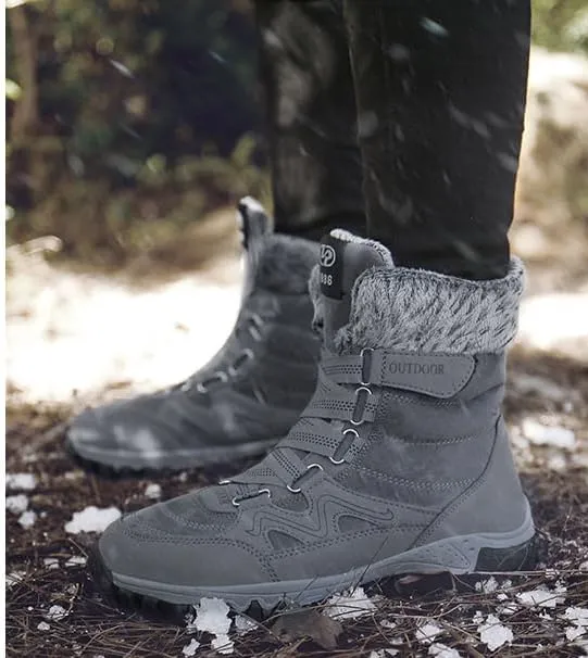 Men Winter Snow Boots Water Resistant Warm Fur Lined Anti Slip Mid-Calf Waterproof Casual Lightweight Hiking Outdoor Trekking Boot