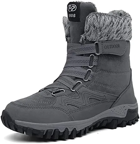 Men Winter Snow Boots Water Resistant Warm Fur Lined Anti Slip Mid-Calf Waterproof Casual Lightweight Hiking Outdoor Trekking Boot