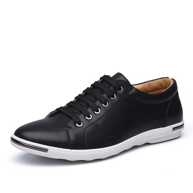 Mens Classic Lace Up Comfortable Faux Leather Flat