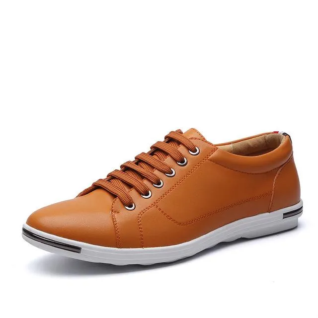 Mens Classic Lace Up Comfortable Faux Leather Flat