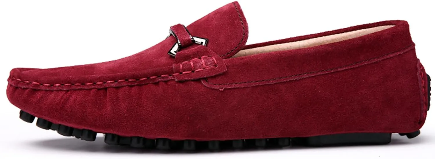 Mens Driving Penny Loafers Suede Moccasins with Metal Buckle Elegant Slip On Casual Boat Shoes