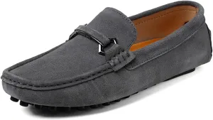 Mens Driving Penny Loafers Suede Moccasins with Metal Buckle Elegant Slip On Casual Boat Shoes