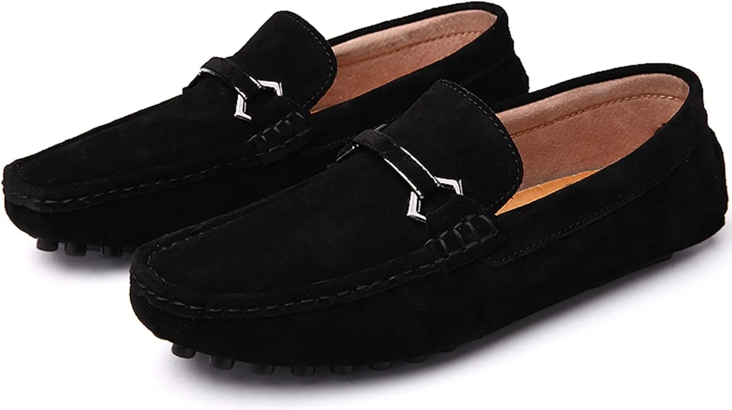 Mens Driving Penny Loafers Suede Moccasins with Metal Buckle Elegant Slip On Casual Boat Shoes