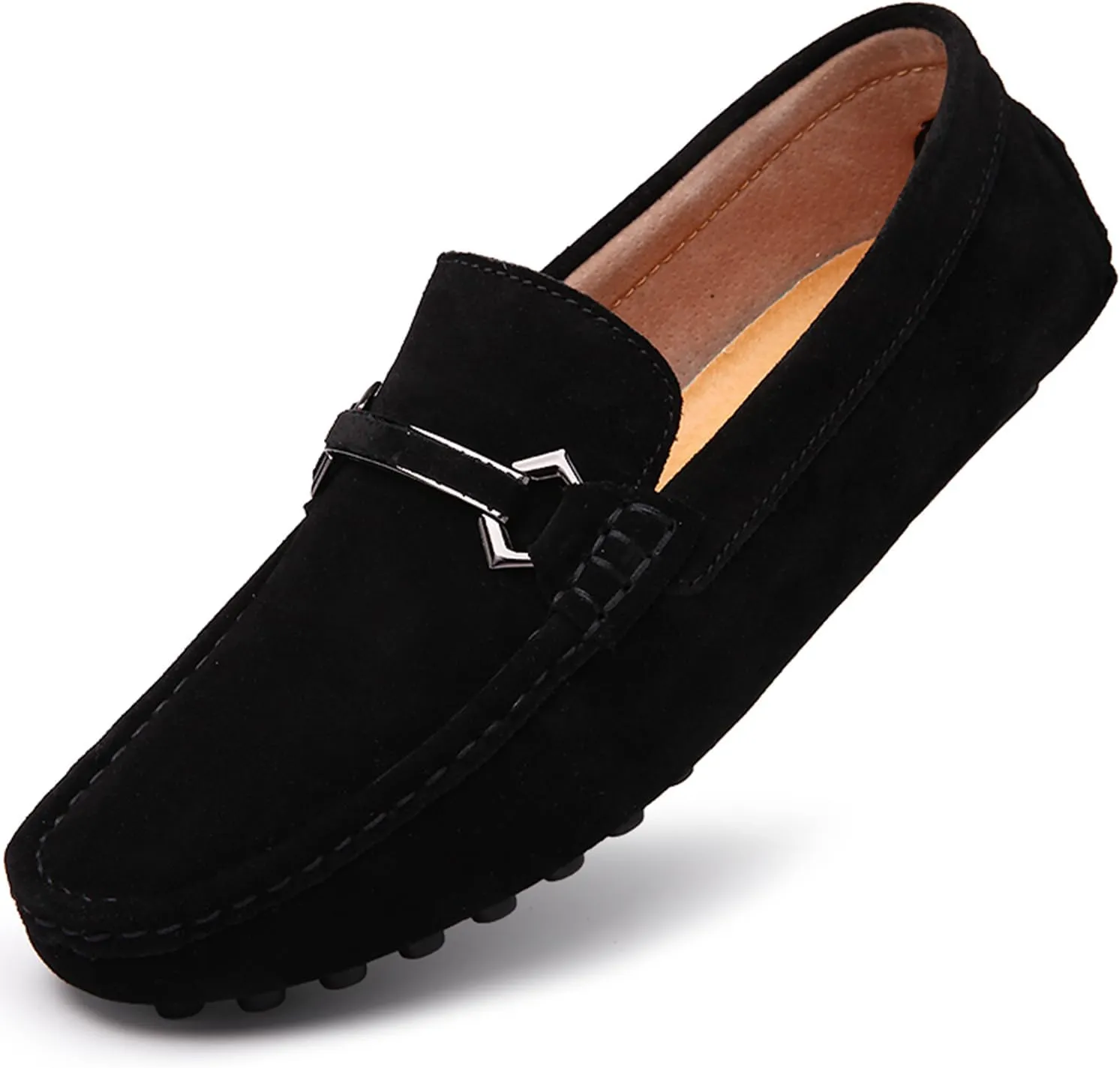 Mens Driving Penny Loafers Suede Moccasins with Metal Buckle Elegant Slip On Casual Boat Shoes