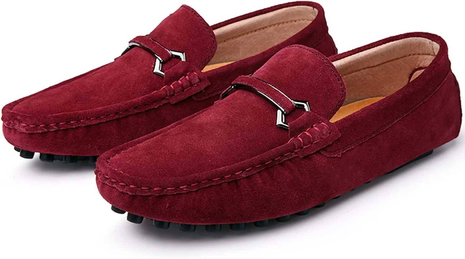 Mens Driving Penny Loafers Suede Moccasins with Metal Buckle Elegant Slip On Casual Boat Shoes