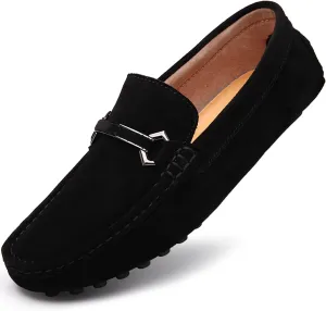 Mens Driving Penny Loafers Suede Moccasins with Metal Buckle Elegant Slip On Casual Boat Shoes