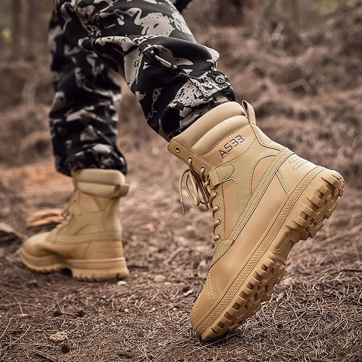Men's High-top Tactical Boots, Comfort Breathable Waterproof Rubber Cushioning Outsole Military Shoes, for Outdoor Lace-up Sports Durable Hiking Shoes