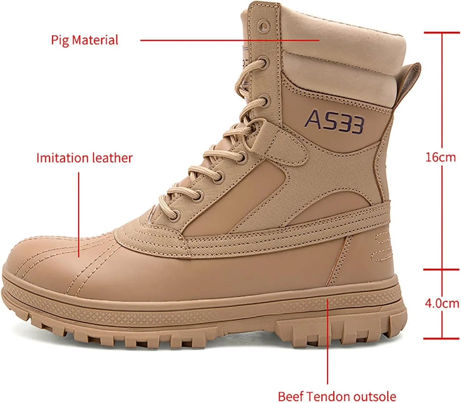 Men's High-top Tactical Boots, Comfort Breathable Waterproof Rubber Cushioning Outsole Military Shoes, for Outdoor Lace-up Sports Durable Hiking Shoes