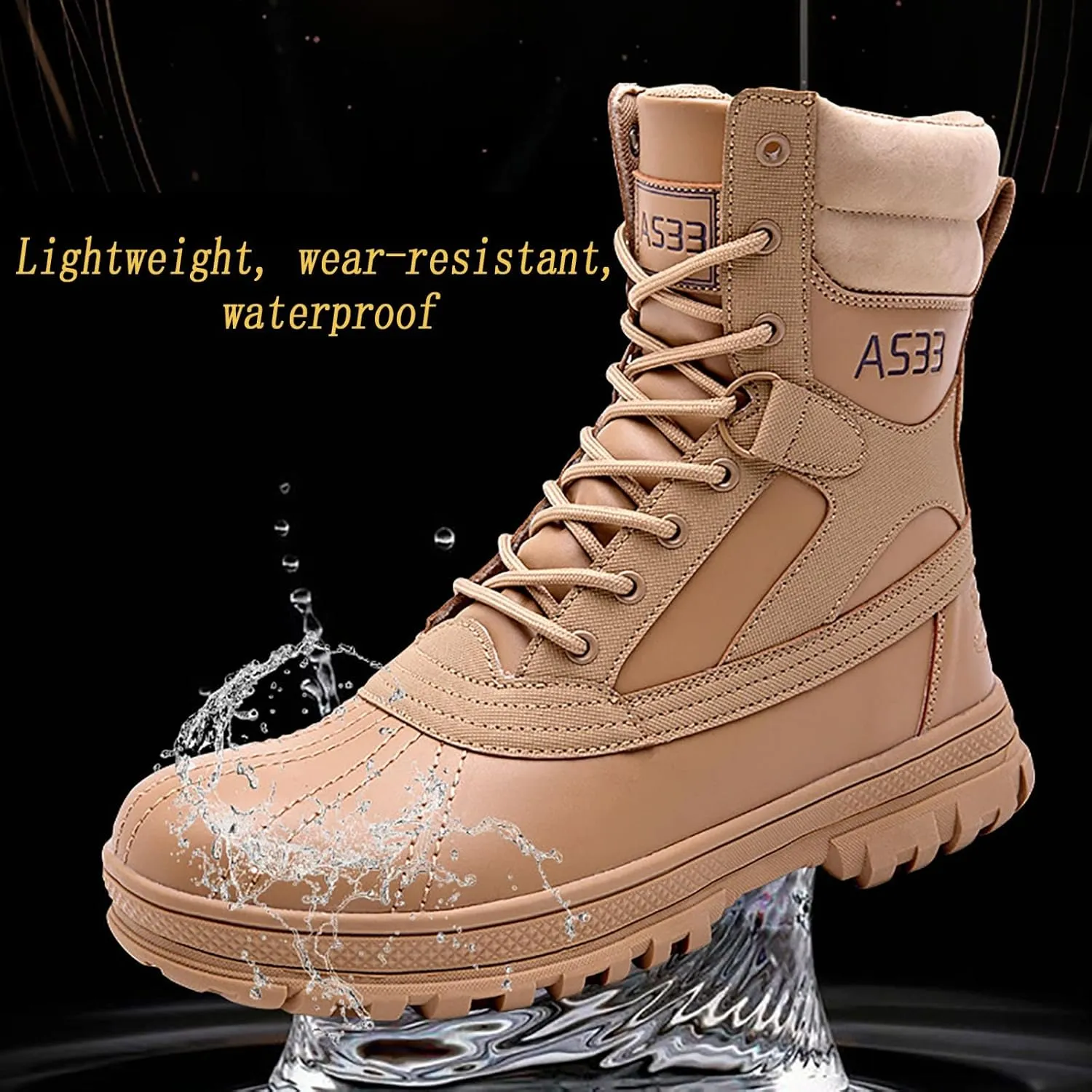 Men's High-top Tactical Boots, Comfort Breathable Waterproof Rubber Cushioning Outsole Military Shoes, for Outdoor Lace-up Sports Durable Hiking Shoes