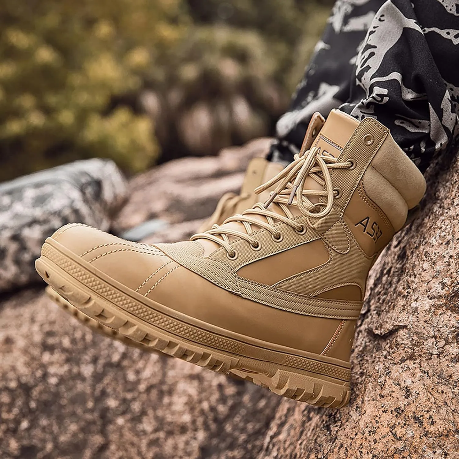 Men's High-top Tactical Boots, Comfort Breathable Waterproof Rubber Cushioning Outsole Military Shoes, for Outdoor Lace-up Sports Durable Hiking Shoes