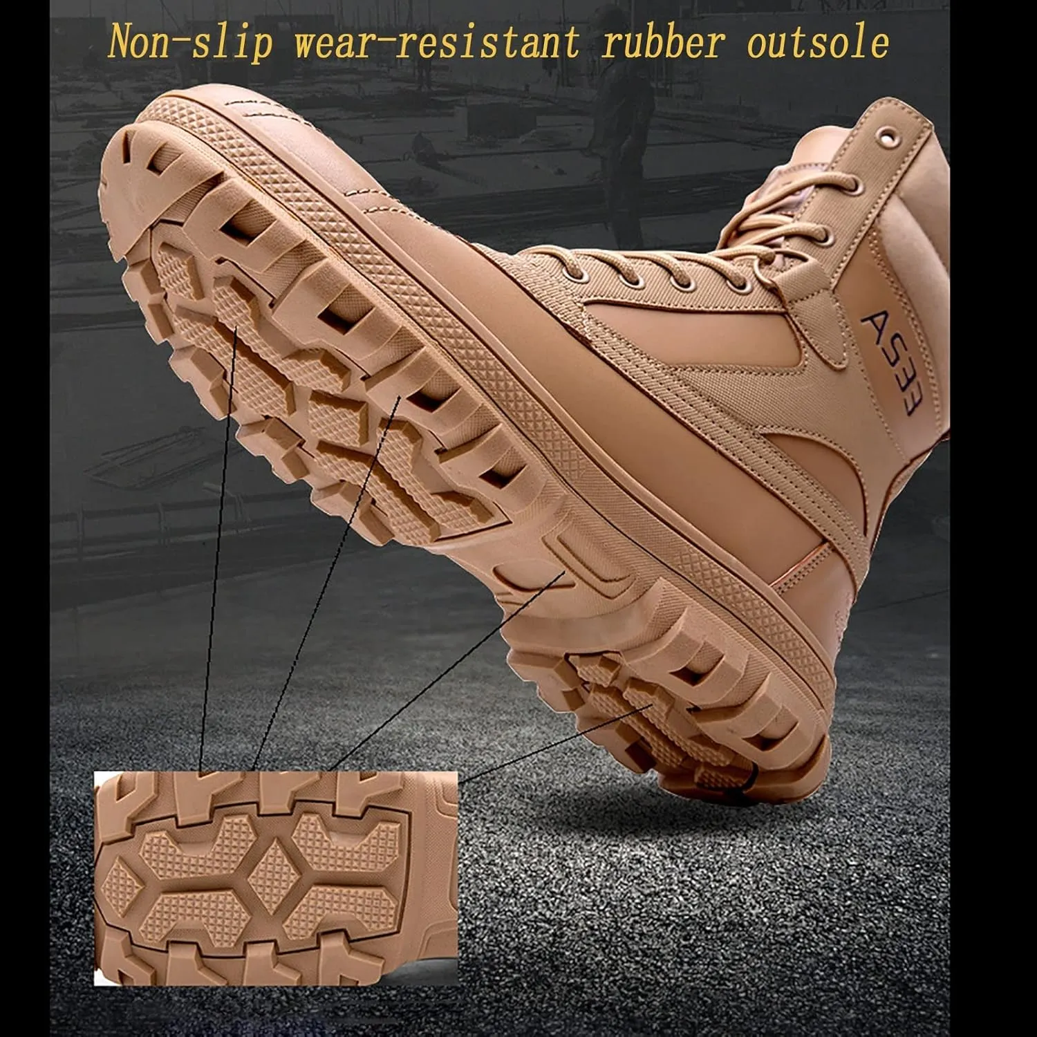 Men's High-top Tactical Boots, Comfort Breathable Waterproof Rubber Cushioning Outsole Military Shoes, for Outdoor Lace-up Sports Durable Hiking Shoes
