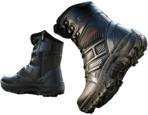 Men's Hiking Boots Military, Mens Outdoor Lace Up Breathable High Top Side Zipper Tactical Boots, Non Slip Plus Size Paste Bring Hiking Boots, for Outdoor Athletic Cold Weather