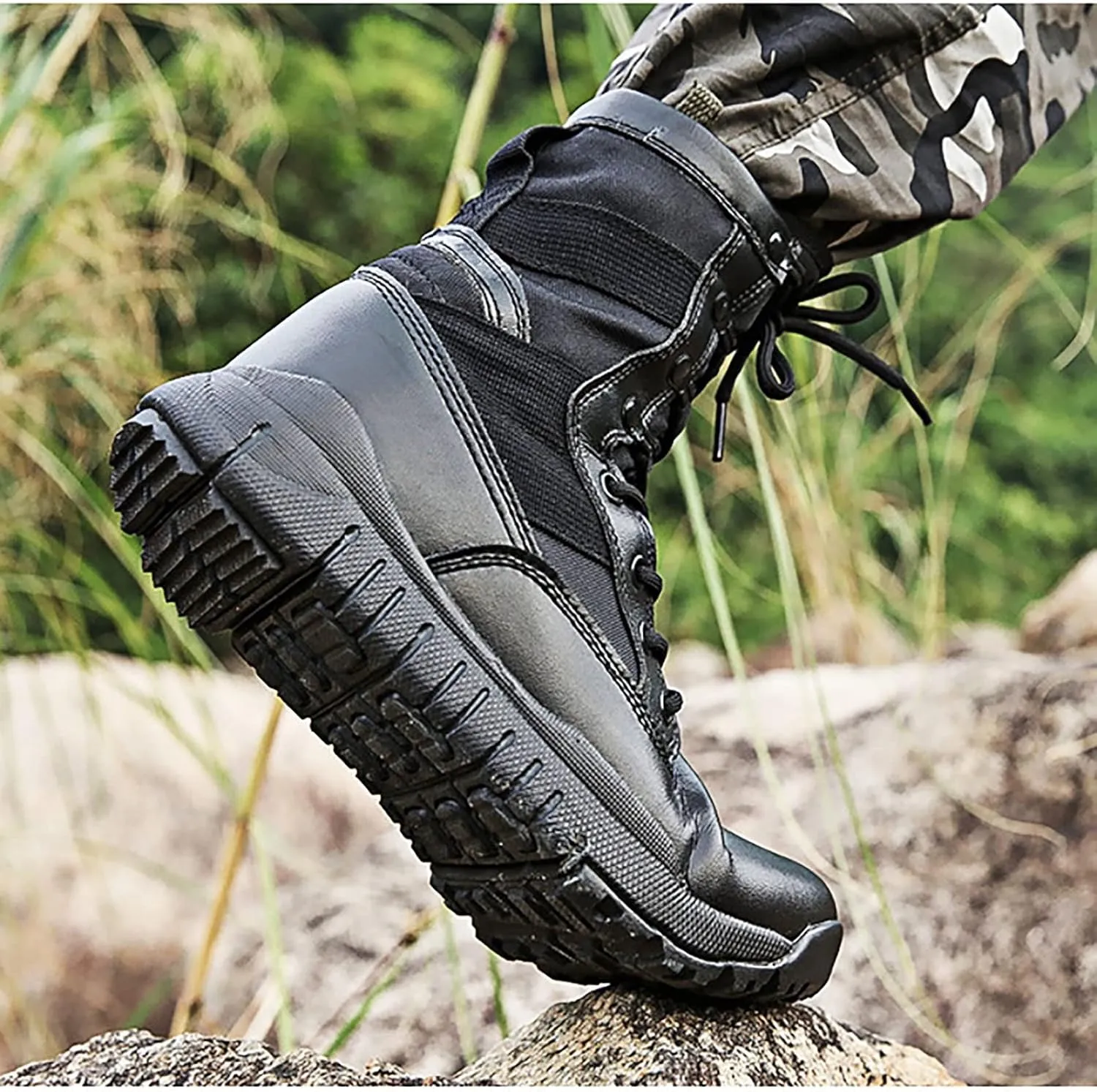 Men's Light High-top Combat Shoes, Comfort Durable Odor-proof Non-slip Breathable Tactical Boots, for Outdoor Lace-up Sports Rubber Sole Hiking Shoes
