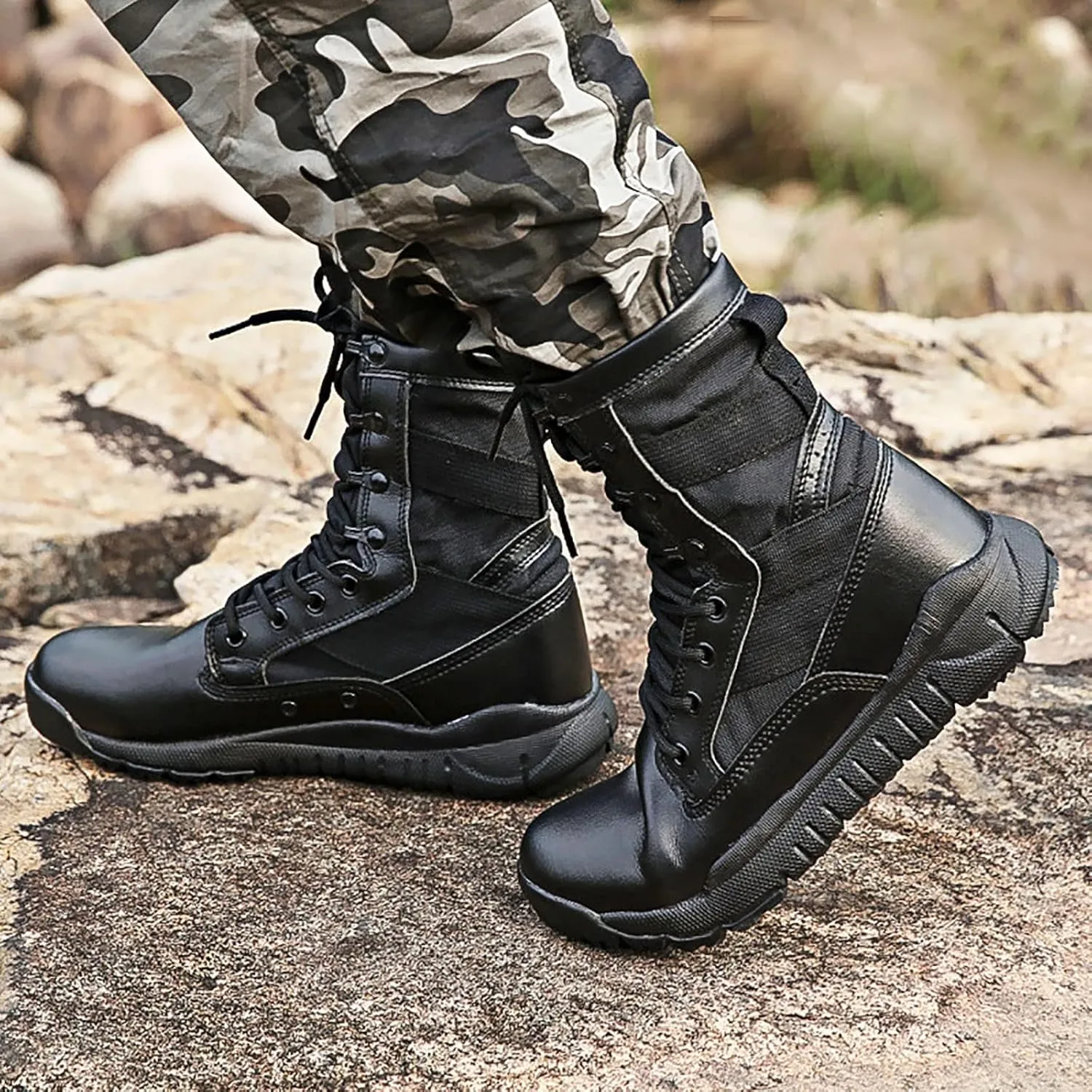 Men's Light High-top Combat Shoes, Comfort Durable Odor-proof Non-slip Breathable Tactical Boots, for Outdoor Lace-up Sports Rubber Sole Hiking Shoes