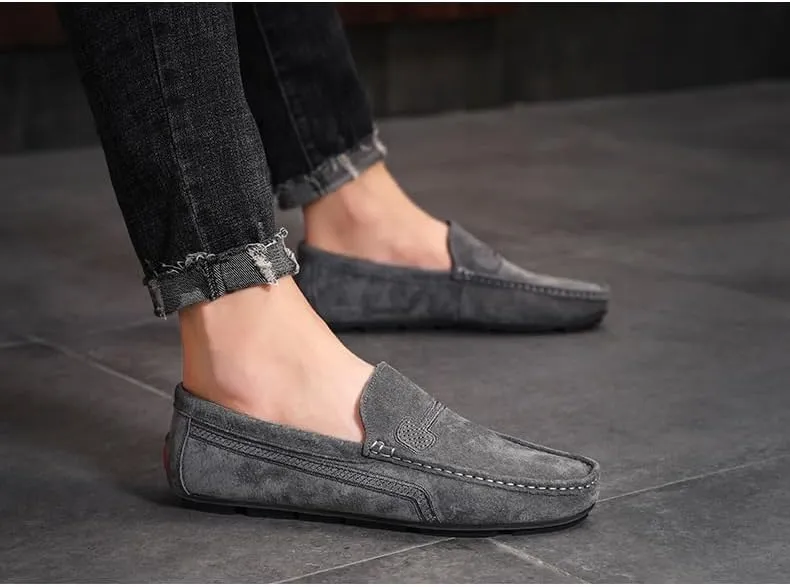 Men's Loafers Faux Leather Stitching Details Suede Vamp Rubber Sole Flat Heel Comfortable Lightweight Classic Fashion Slip On