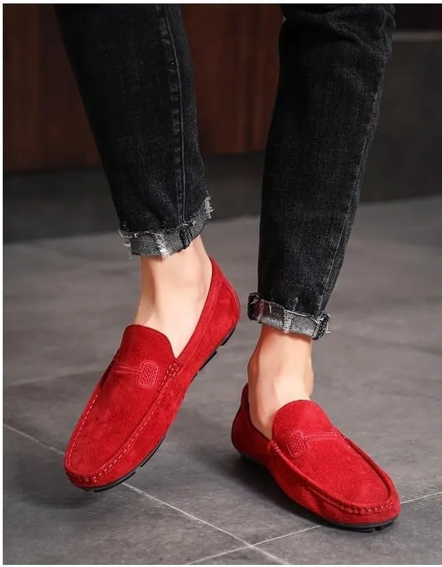 Men's Loafers Faux Leather Stitching Details Suede Vamp Rubber Sole Flat Heel Comfortable Lightweight Classic Fashion Slip On