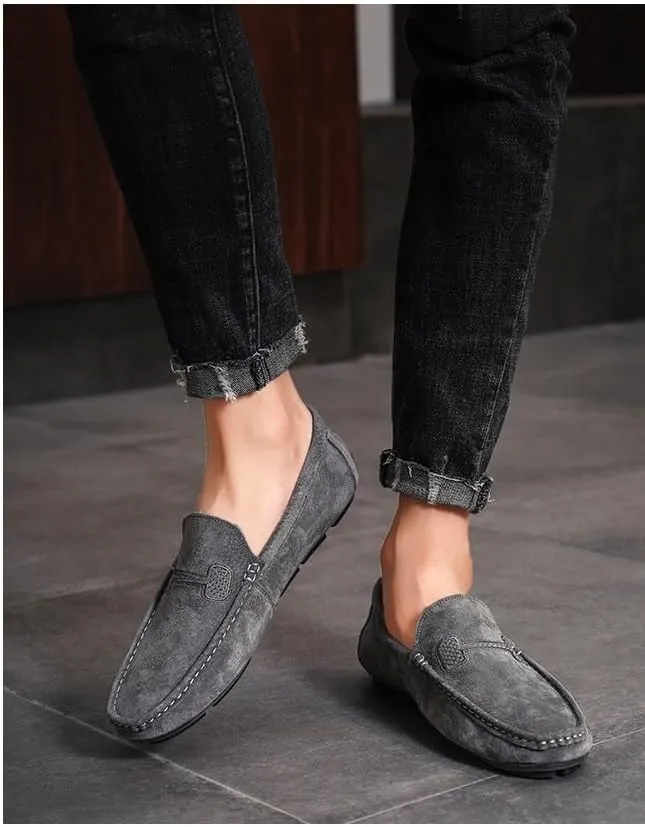 Men's Loafers Faux Leather Stitching Details Suede Vamp Rubber Sole Flat Heel Comfortable Lightweight Classic Fashion Slip On