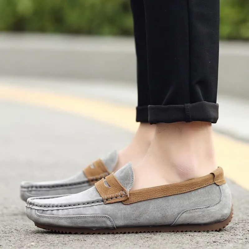 Men's Loafers Round Toe Faux Leather Patchwork Suede Vamp Penny Loafers Lightweight Anti-Slip Comfortable Wedding Classic Slip-on
